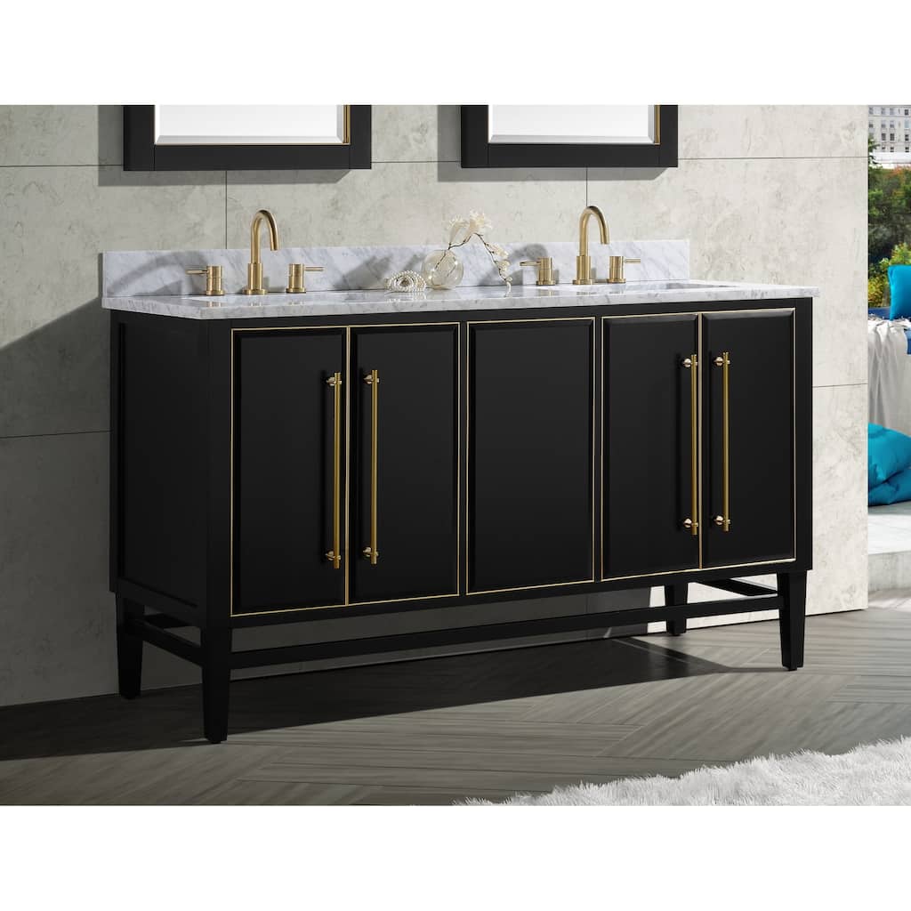 Avanity Mason 61 in. Double Sink Bathroom Vanity Set in Black with Gold Trim