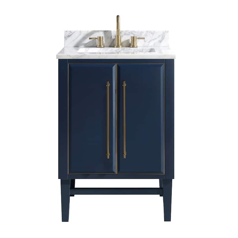 Avanity Mason 25 in. Single Sink Bathroom Vanity Set in Navy Blue with Gold Trim - Carrara White Marble