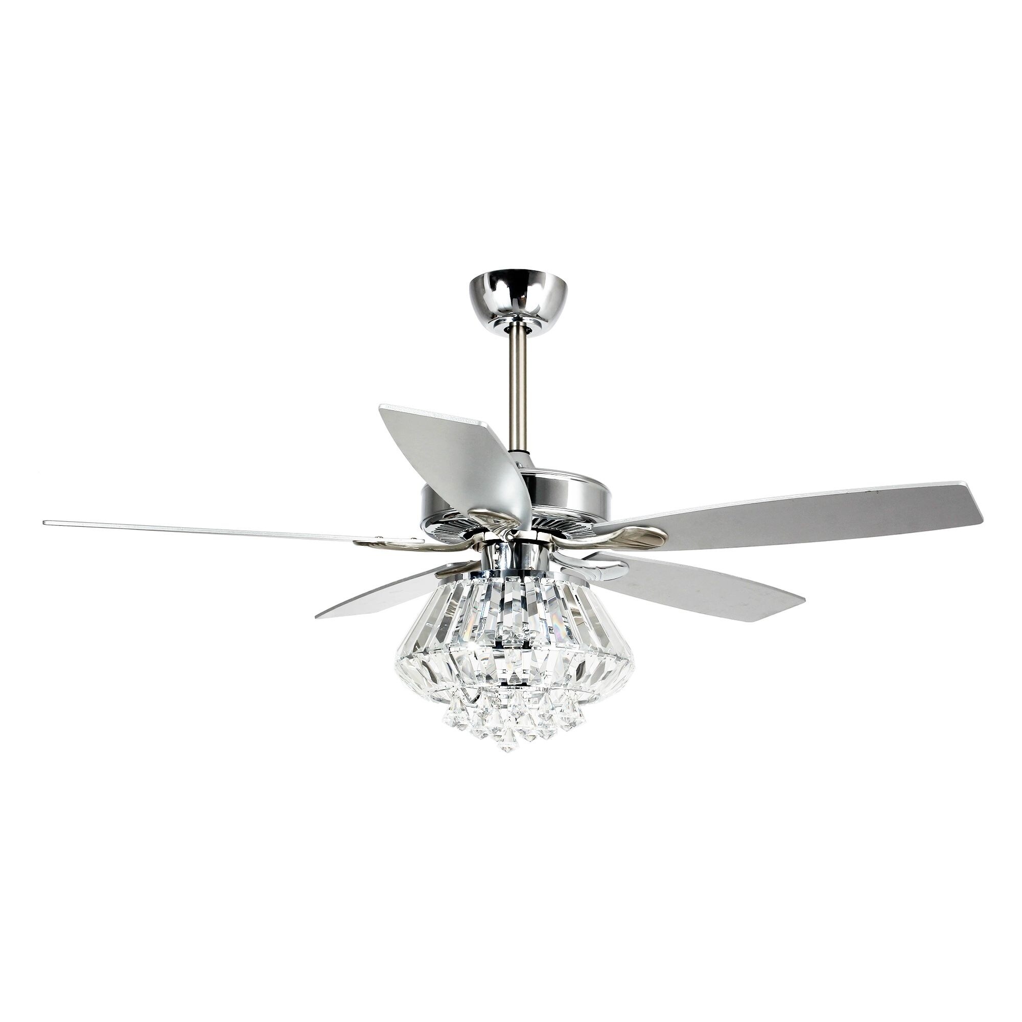 Modern Chrome Crystal 52 Inch 5 Blade Ceiling Fan With Remote