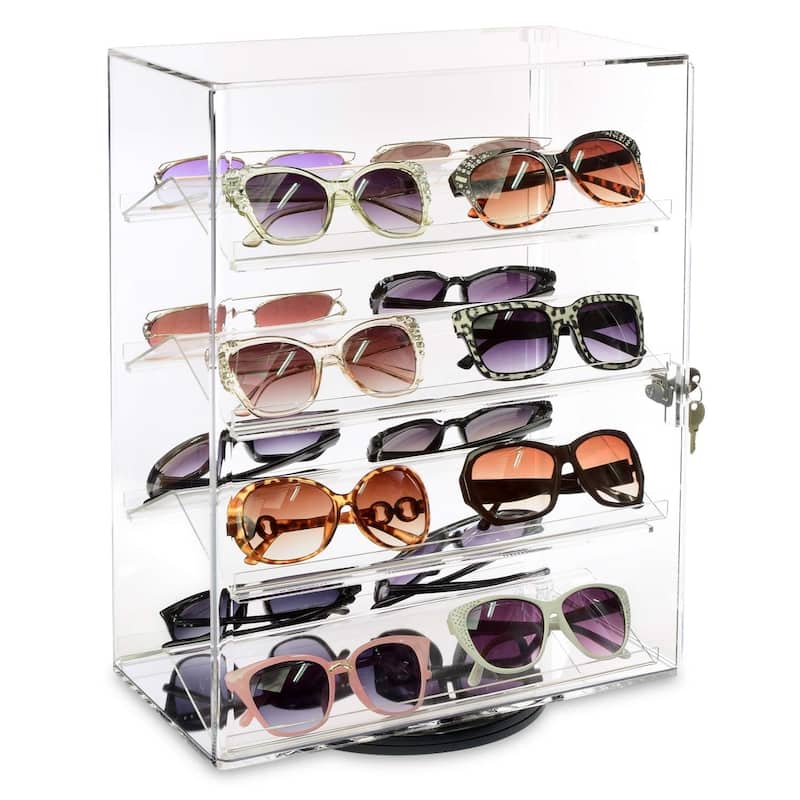 Lockable Rotating Acrylic Display Case w/ 4 Removable Shelves