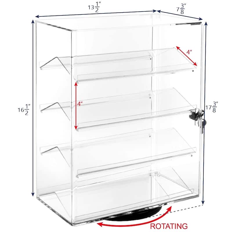 Lockable Rotating Acrylic Display Case w/ 4 Removable Shelves
