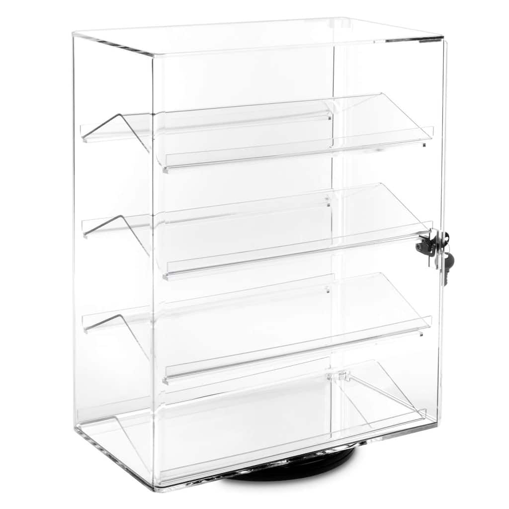 Lockable Rotating Acrylic Display Case w/ 4 Removable Shelves