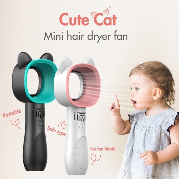 Rechargeable Handheld Portable Mini Fan Bladeless Mute Cooling Fan Desktop Air Cooler USB With 3-Gear Speed Cute Cat-Shape