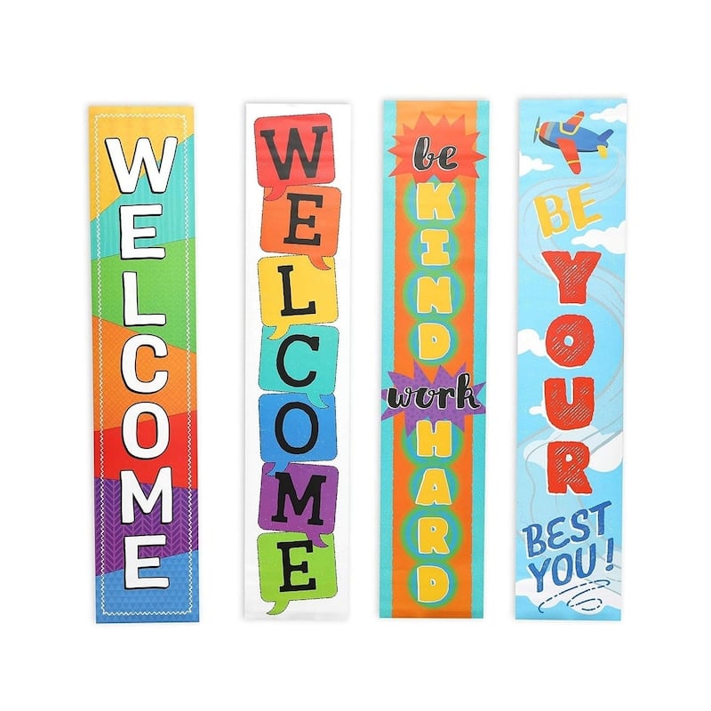 Juvale 4-Piece Set Classroom Welcome Banner Signs, Decorations, 4 Designs, 8 x 39"