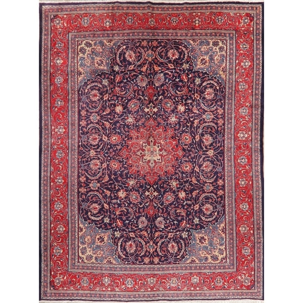 Mahal Oriental Medallion Vintage Hand Knotted Wool Persian Area Rug - 12'8" x 9'7"