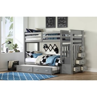 ACME Allentown Twin/Twin Bunk Bed with Storage Ladder & Trundle in Gray
