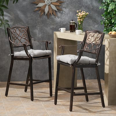Barlow Outdoor Aluminum Barstool with Cushion (Set of 2) by Christopher Knight Home