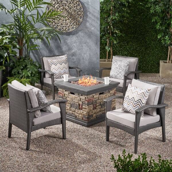 Shop Kaula Outdoor Wicker 4 Club Chair Chat Set With Fire Pit By