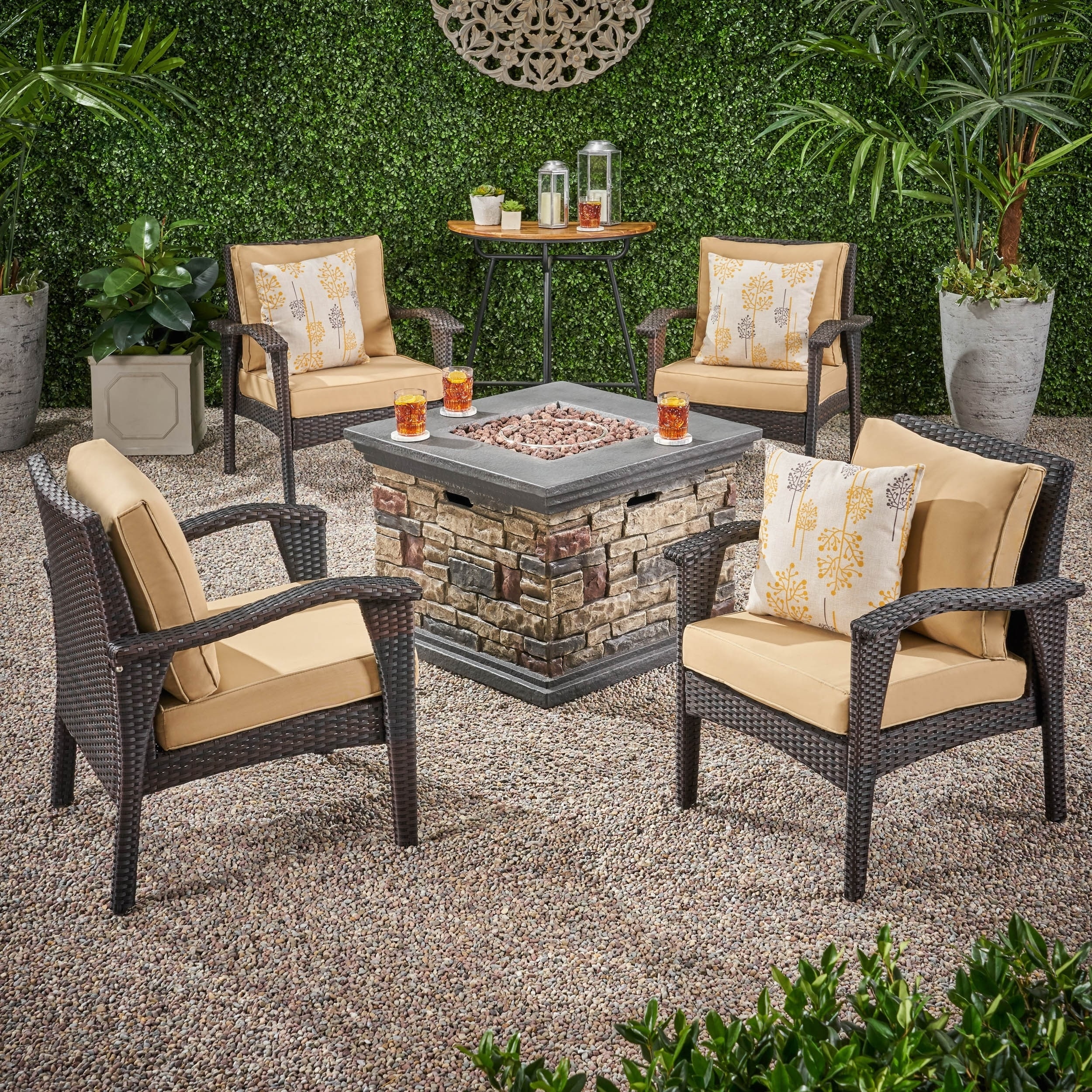 Shop Kaula Outdoor Wicker 4 Club Chair Chat Set With Fire Pit By