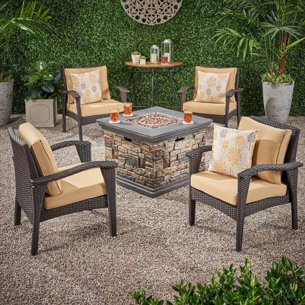 Kaula 5-piece Wicker Club Chair Fire Pit Set by Christopher Knight Home
