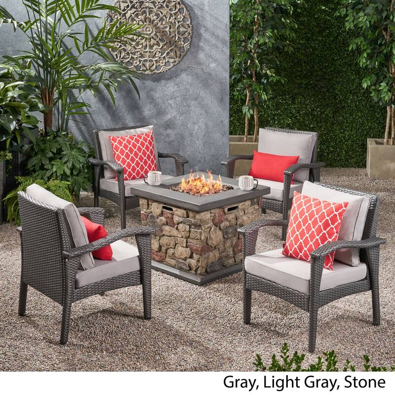 Kanihan Outdoor Wicker 5piece Fire Pit Chat Set by Christopher Knight