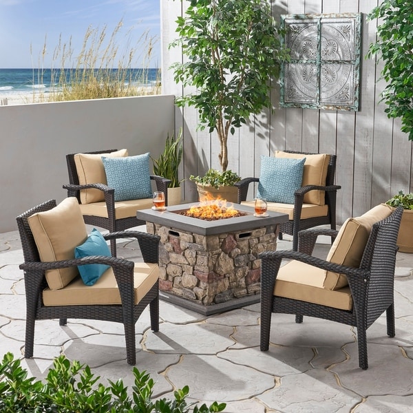 Kanihan Outdoor Wicker 4 Club Chair Chat Set with Fire Pit by Christopher Knight Home. Opens flyout.