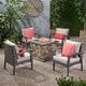 preview thumbnail 6 of 5, Kanihan Outdoor Wicker 5-piece Fire Pit Chat Set by Christopher Knight Home Gray + Light Gray + Stone
