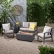 preview thumbnail 6 of 5, Kalo Outdoor 4 Seater Wicker Chat Set with Fire Pit by Christopher Knight Home Gray+Light Gray+Dark Gray