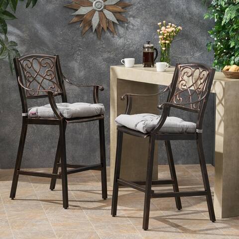 Waterbury Outdoor Aluminum Barstool with Cushion (Set of 2) by Christopher Knight Home