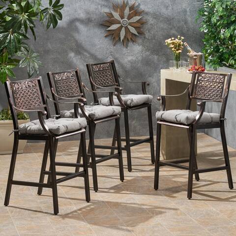 Elya Outdoor Aluminum Barstool with Cushion (Set of 4) by Christopher Knight Home