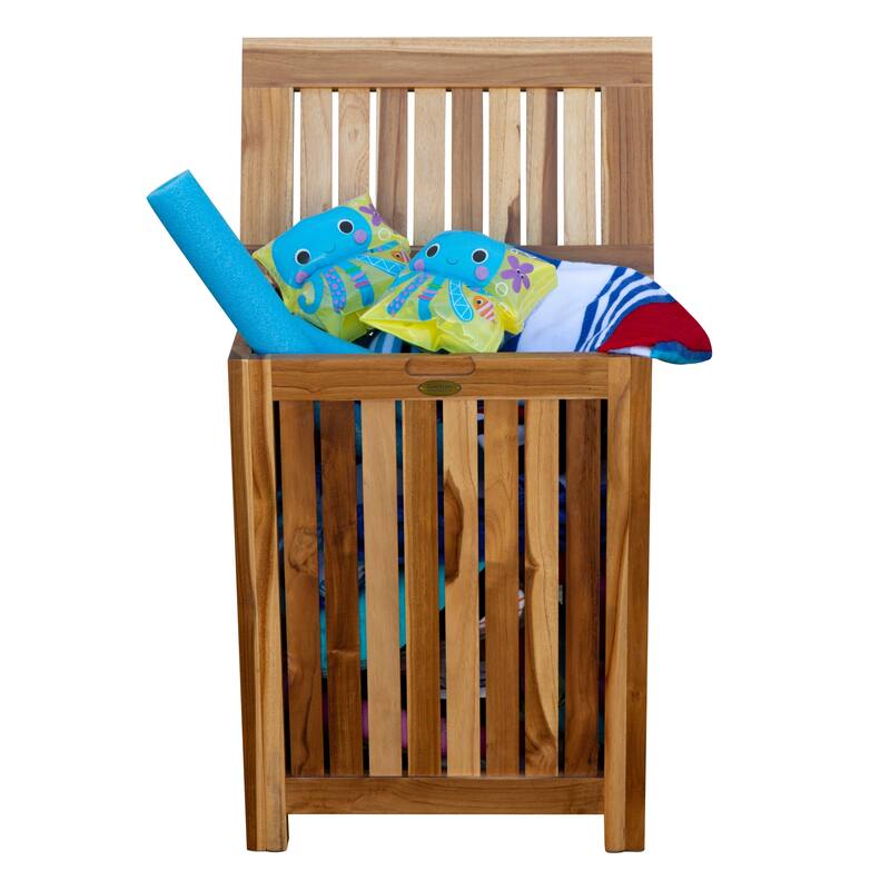 EcoDecors Solid Teak Slatted Standard Hamper with Laundry Bag in EarthyTeak Finish