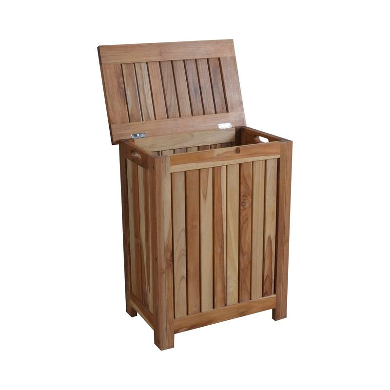 EcoDecors Solid Teak Slatted Standard Hamper with Laundry Bag in EarthyTeak Finish