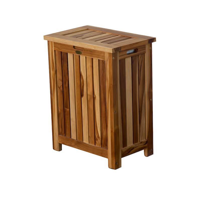 EcoDecors Solid Teak Slatted Standard Hamper with Laundry Bag in EarthyTeak Finish