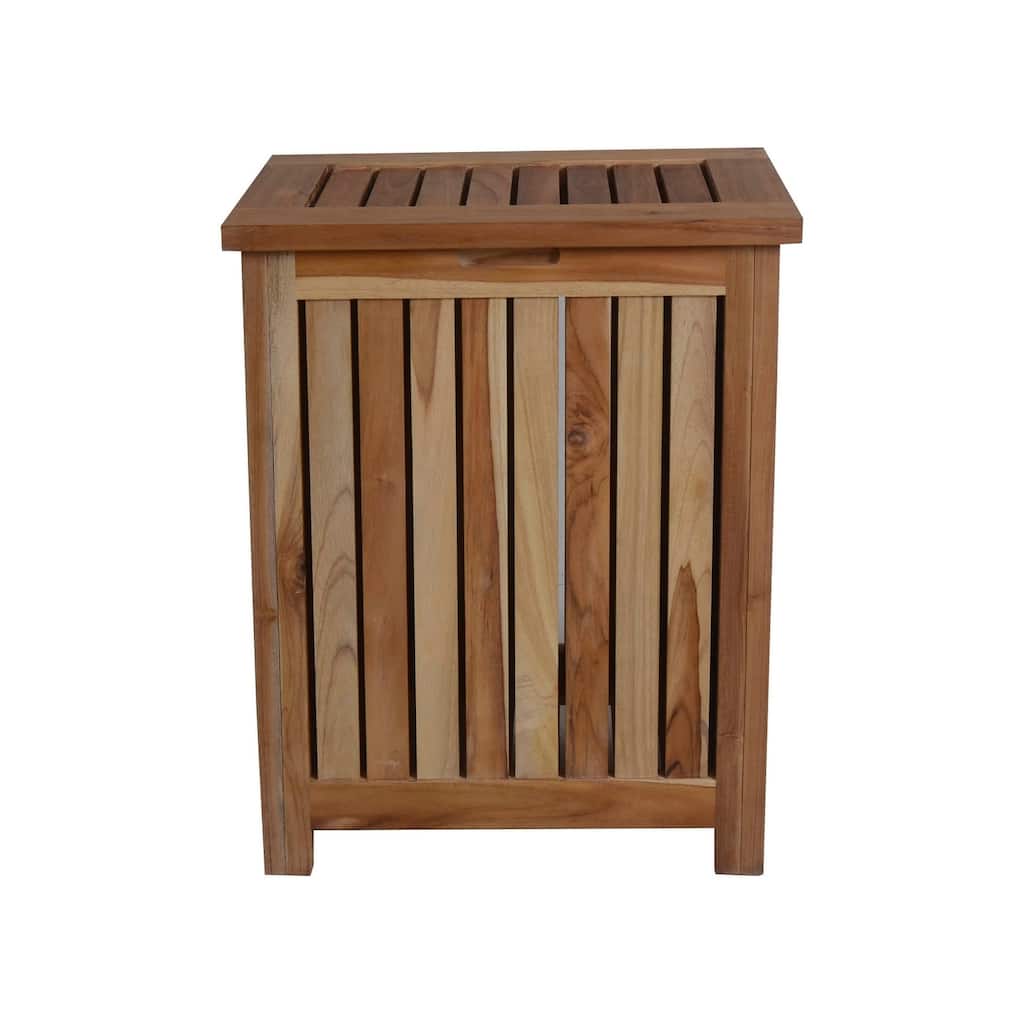 EcoDecors Solid Teak Slatted Standard Hamper with Laundry Bag in EarthyTeak Finish