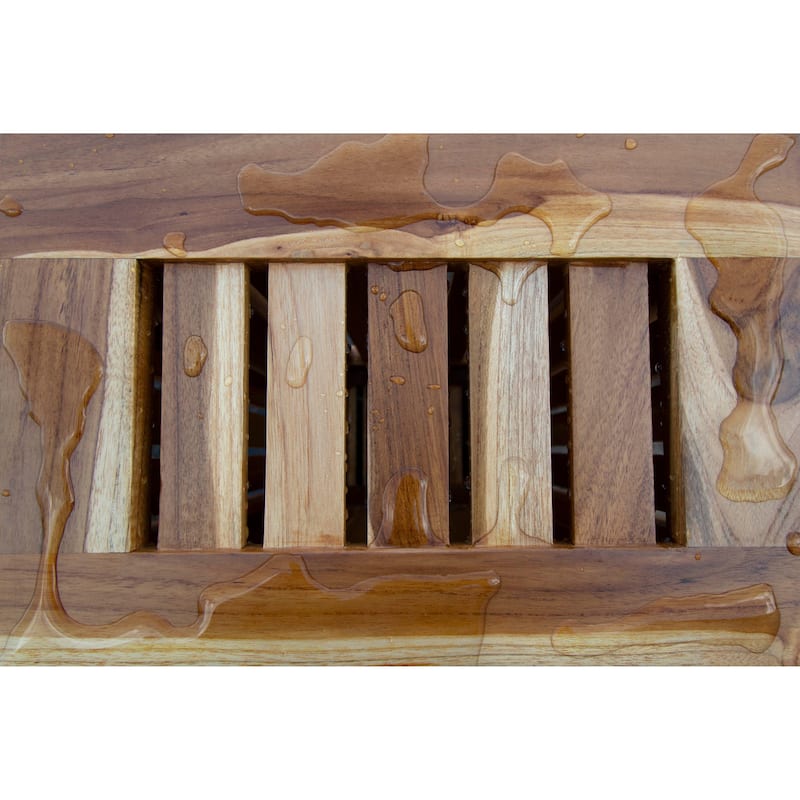 EcoDecors Solid Teak Slatted Bench Hamper with Laundry Bag in EarthyTeak Finish