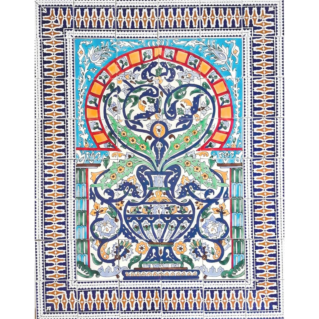 Arabesque Multicolor Design 48 Tiles Ceramic Mosaic Wall Mural Panel