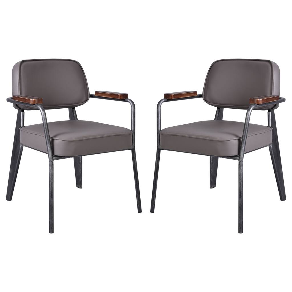 Paul Contemporary Metal Dining Chair in Silver Brushed Gray with Gray Faux Leather Seat and Back - Set of 2