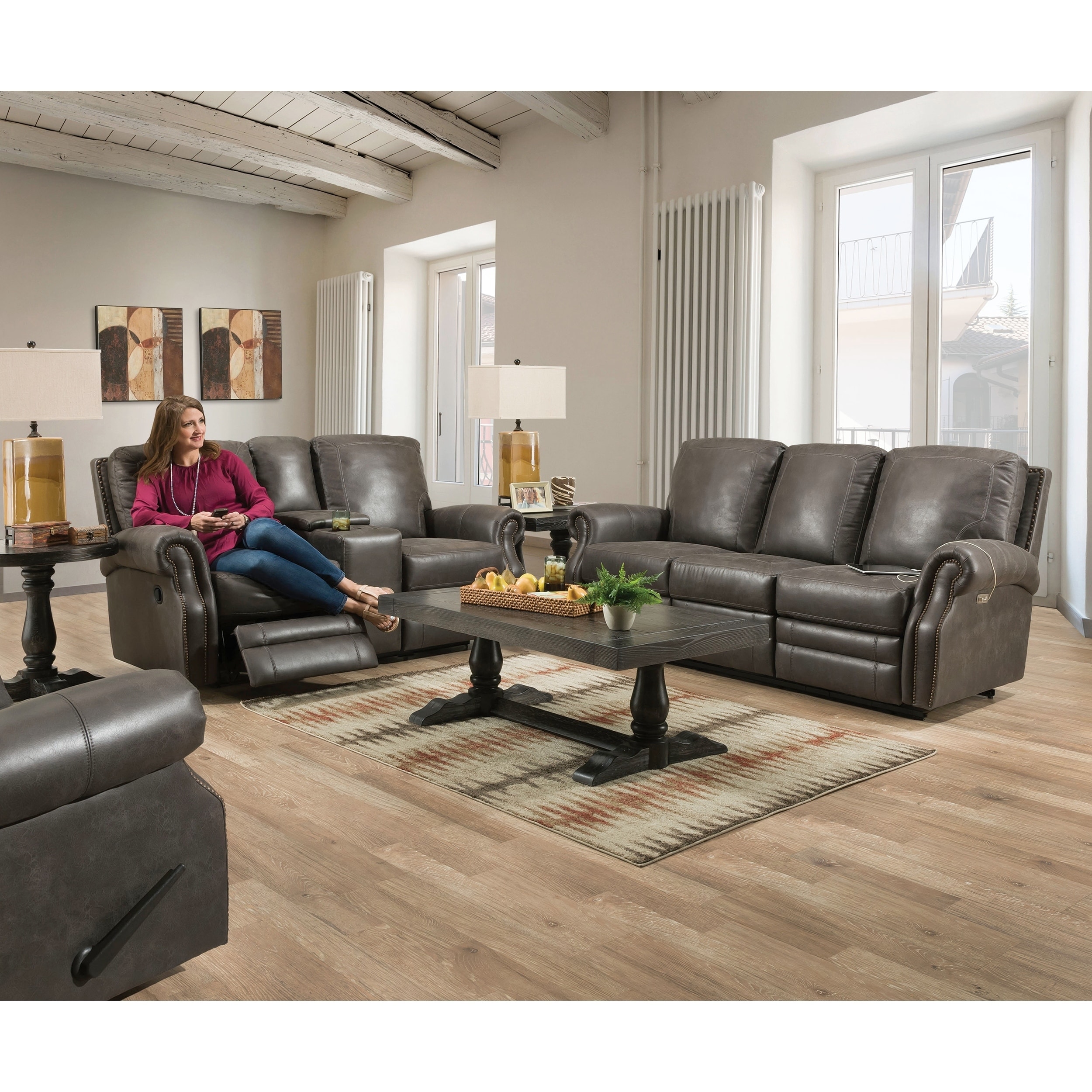 Delray Faux Leather Power Sofa And Loveseat Recliner With Usb Charging Port