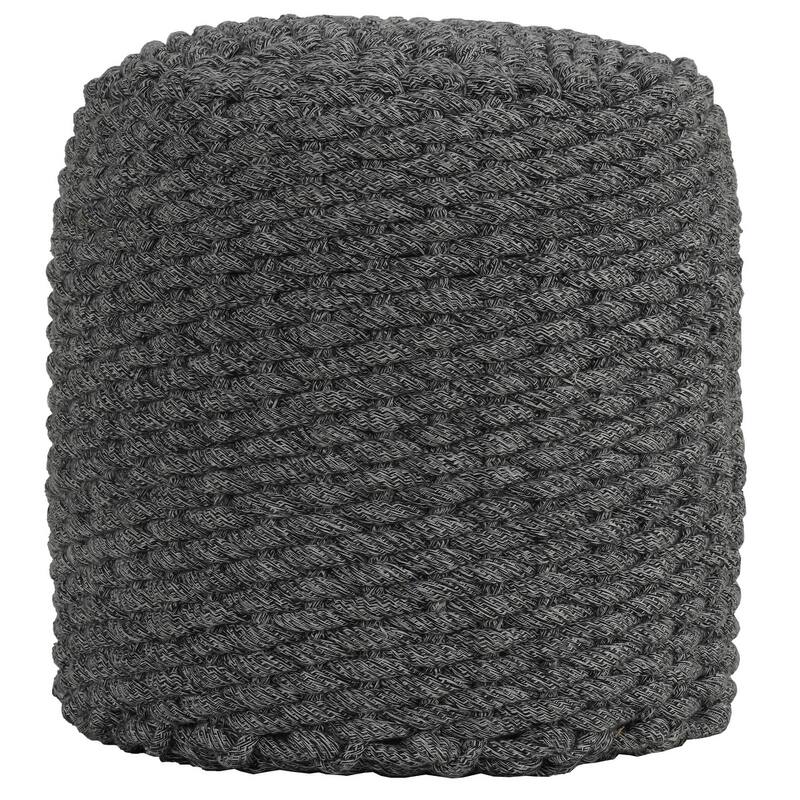 Cortesi Home Augusta Round Rope Pouf Ottoman, Grey