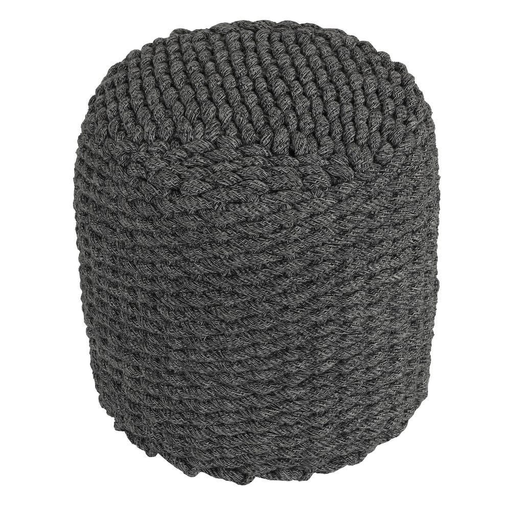 Cortesi Home Augusta Round Rope Pouf Ottoman, Grey