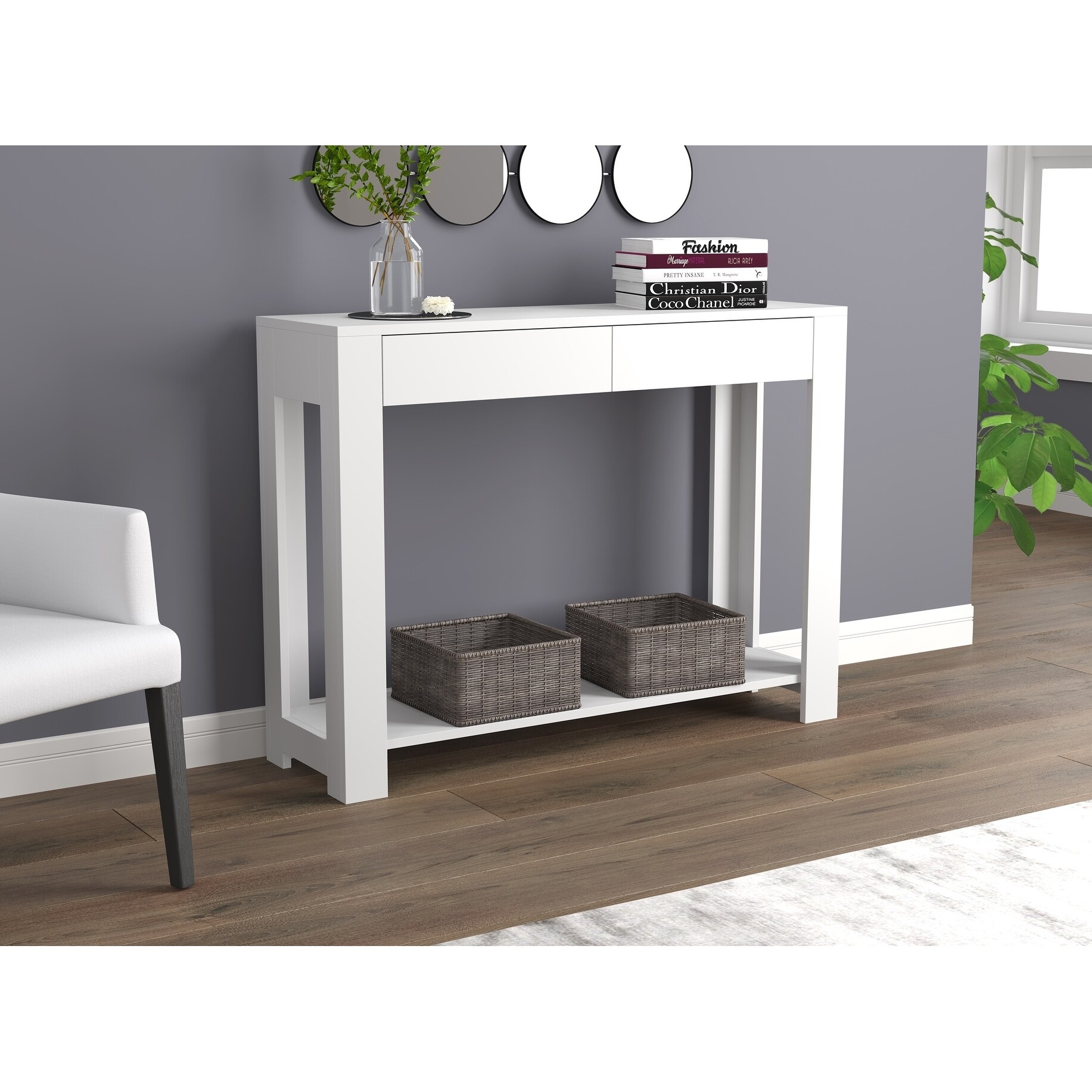 Console Sofa Table 40 White With 2 Drawers Overstock 28678570