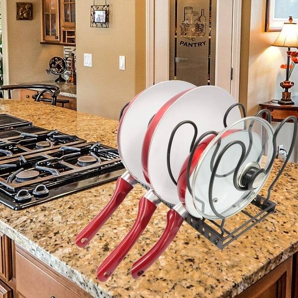 Shop Evelots Pot Pan Lid Rack Adjustable Widths 5 Divider Powder