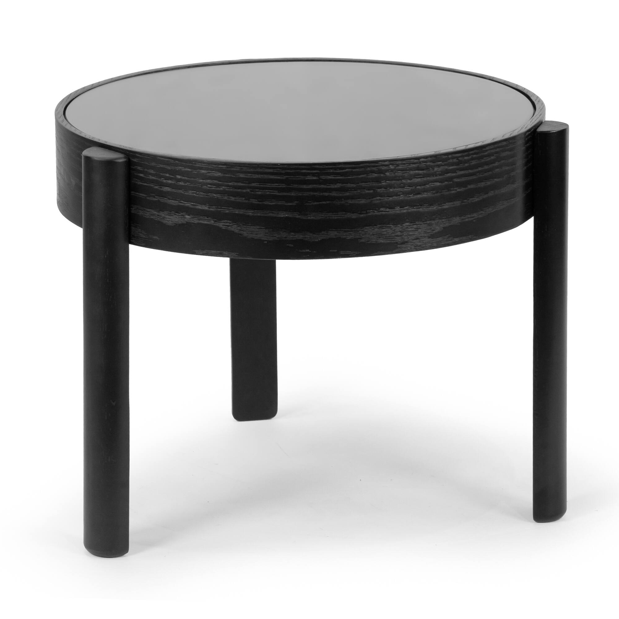 Anika Black Round Side Table with Tempered Glass Top Bed Bath