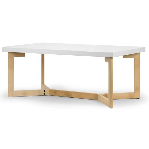 Aniya White Coffee Table With Beech Wood Legs Overstock