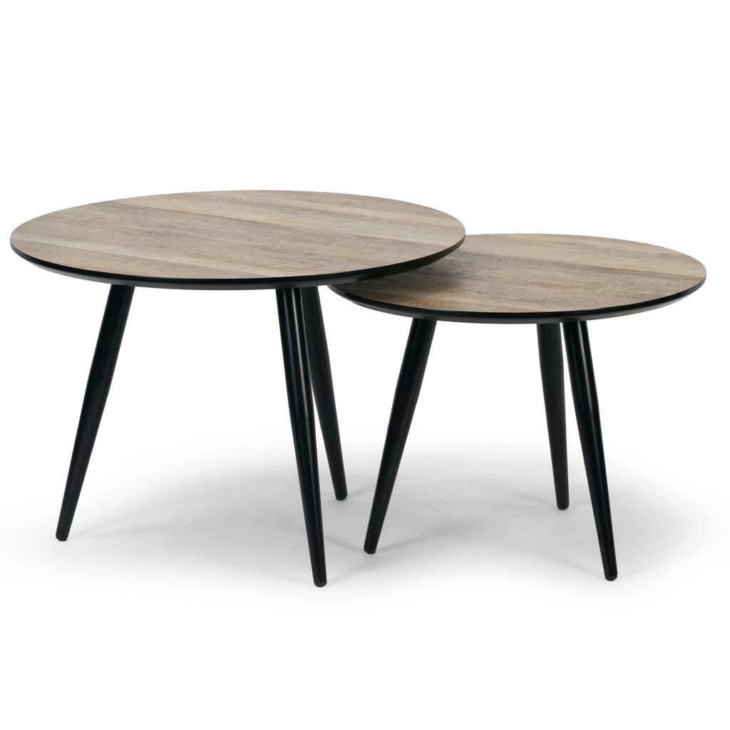 Ania Round Accent Table Set with Black Metal legs