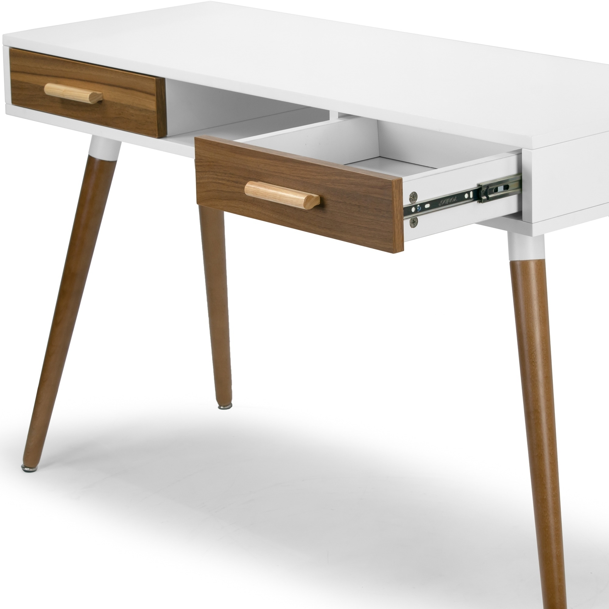 Shop Ani White Writing Desk With Walnut Finish Drawers On Sale