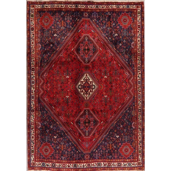 Abadeh Vintage Oriental Tribal Hand Knotted Wool Persian Area Rug - 9'6" x 6'7"