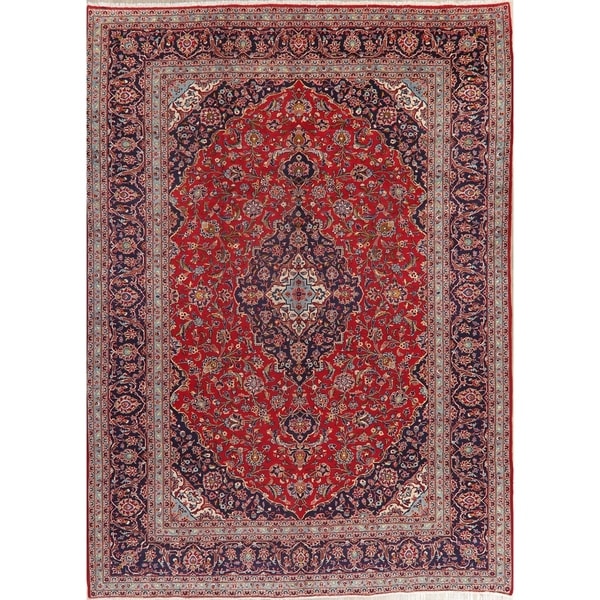 Kashan Oriental Medallion Antique Hand Knotted Wool Persian Area Rug - 13'1" x 9'7"
