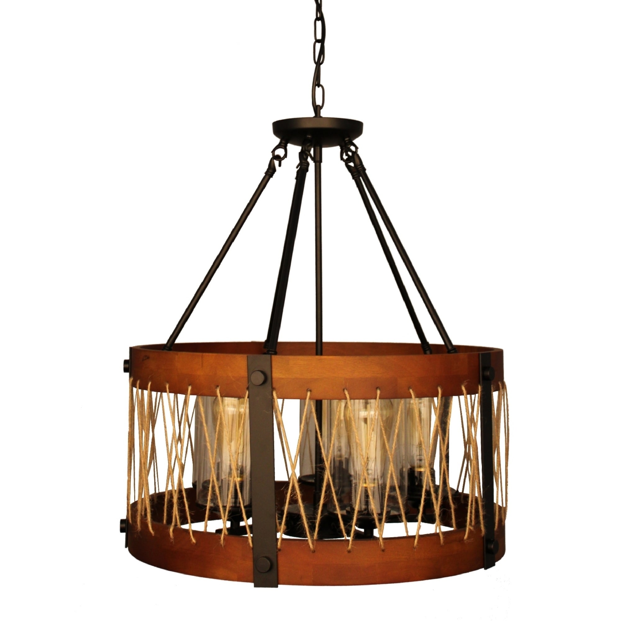 Retro Rustic 5-Lights Wooden Chandelier with clear glass, Rope and Metal - N/A - Chandeliers For Bedrooms by Overstock.com