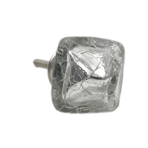 slide 1 of 4, Silver Mercury Square Glass Crackle Knob Pulls for Dresser, Drawer, Cabinet, Door - Pack of 6