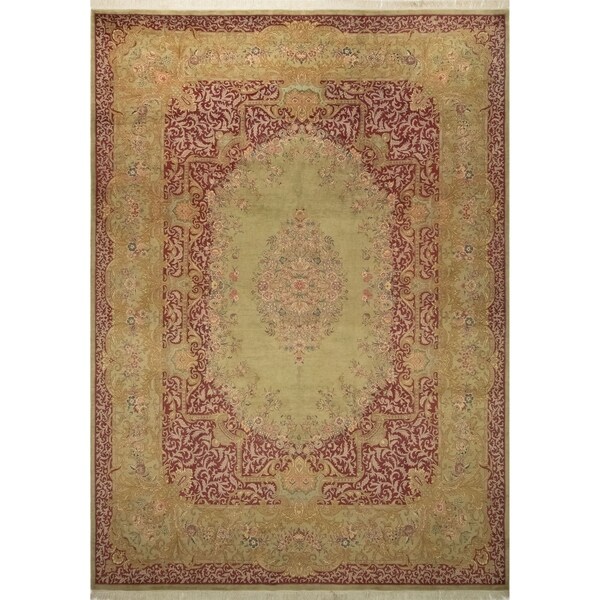 Noori Rug Pak-Persian Behrooz Green/Burgundy Rug - 9'1" x 12'8"