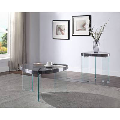 ACME Noland End Table in Gray High Gloss & Clear Glass
