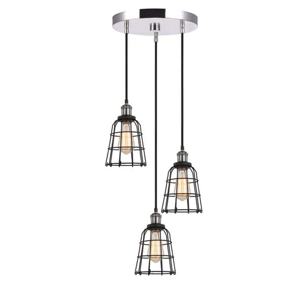 slide 2 of 11, Woodbridge Lighting 18324ANSWL-SW106BK Fulton Multi-light Wire Cage Cluster Pendant w/ ST64 Bulb