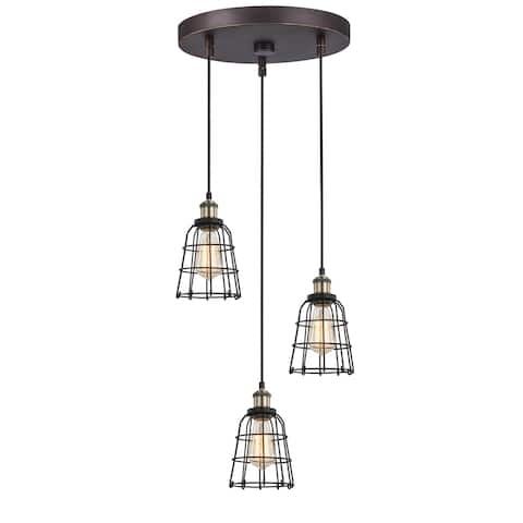 Woodbridge Lighting 18324ABZWL-SW106BK Fulton Multi-light Wire Cage Cluster Pendant w/ ST64 Bulb