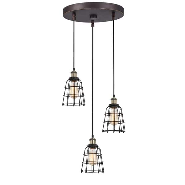 slide 2 of 33, Woodbridge Lighting 18324ABZWL-SW106BK Fulton Multi-light Wire Cage Cluster Pendant w/ ST64 Bulb Antique Brass/ Bronze - 3-light
