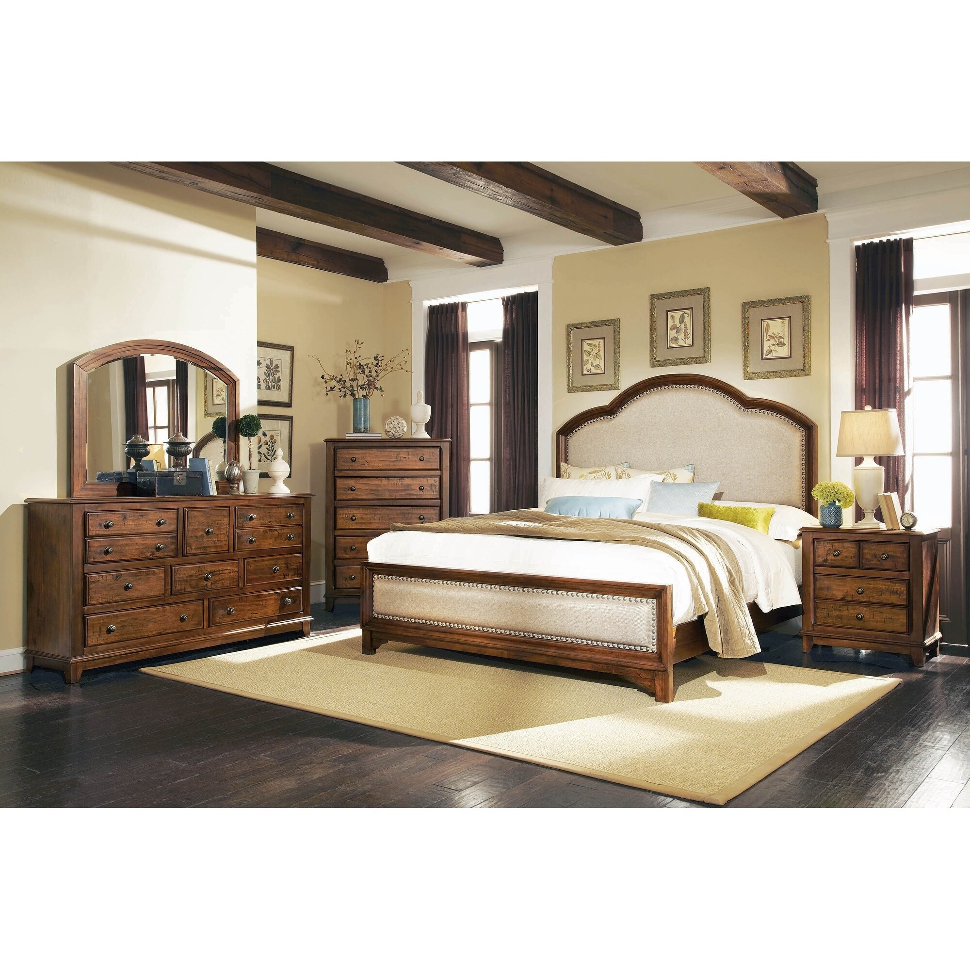 Claire Rustic Brown 2 Piece Panel Bedroom Set With Chest