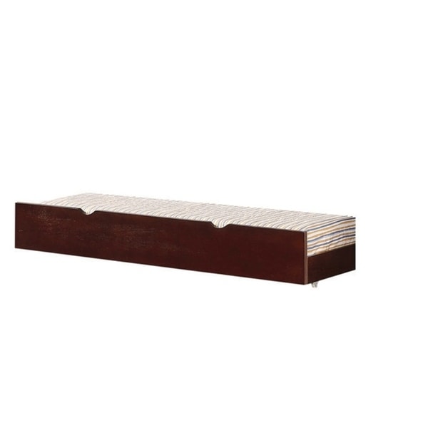 Twin Size Wooden Trundle with Cutout Handle, Cherry Brown
