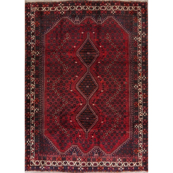 Shiraz Oriental Tribal Traditional Hand Knotted Wool Persian Area Rug - 9'4" x 6'9"