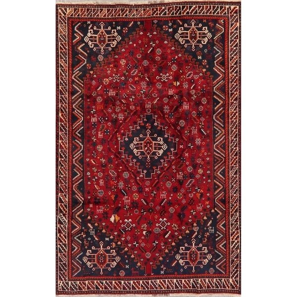 Traditional Shiraz Oriental Hand Knotted Wool Persian Area Rug - 8'6" x 5'4"
