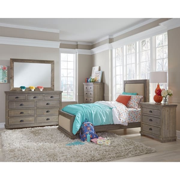 Willow Weathered Gray Complete Upholstered Bed On Sale Overstock